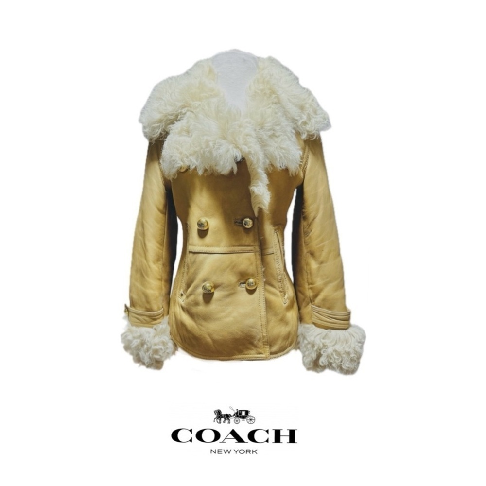 Rare Coach Mongolian Lambskin Shearling Coat Sz 4 Tan Beige